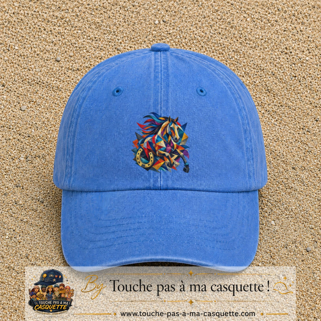 Image principale casquette Bleu ciel délavé avec motif Cheval mosaïque 7 cm