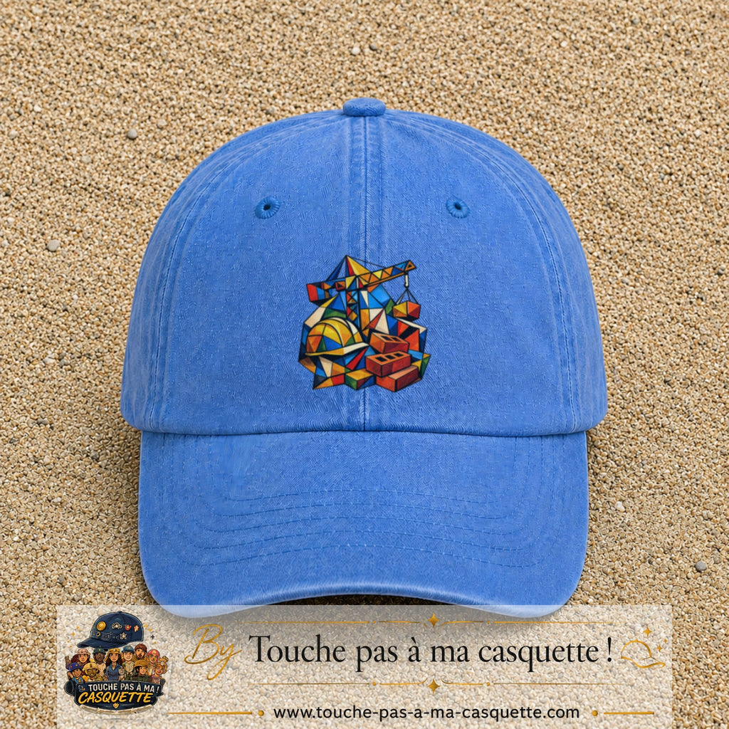 Casquette Bleu ciel délavé motif Chantier géométrique logo 7 cm