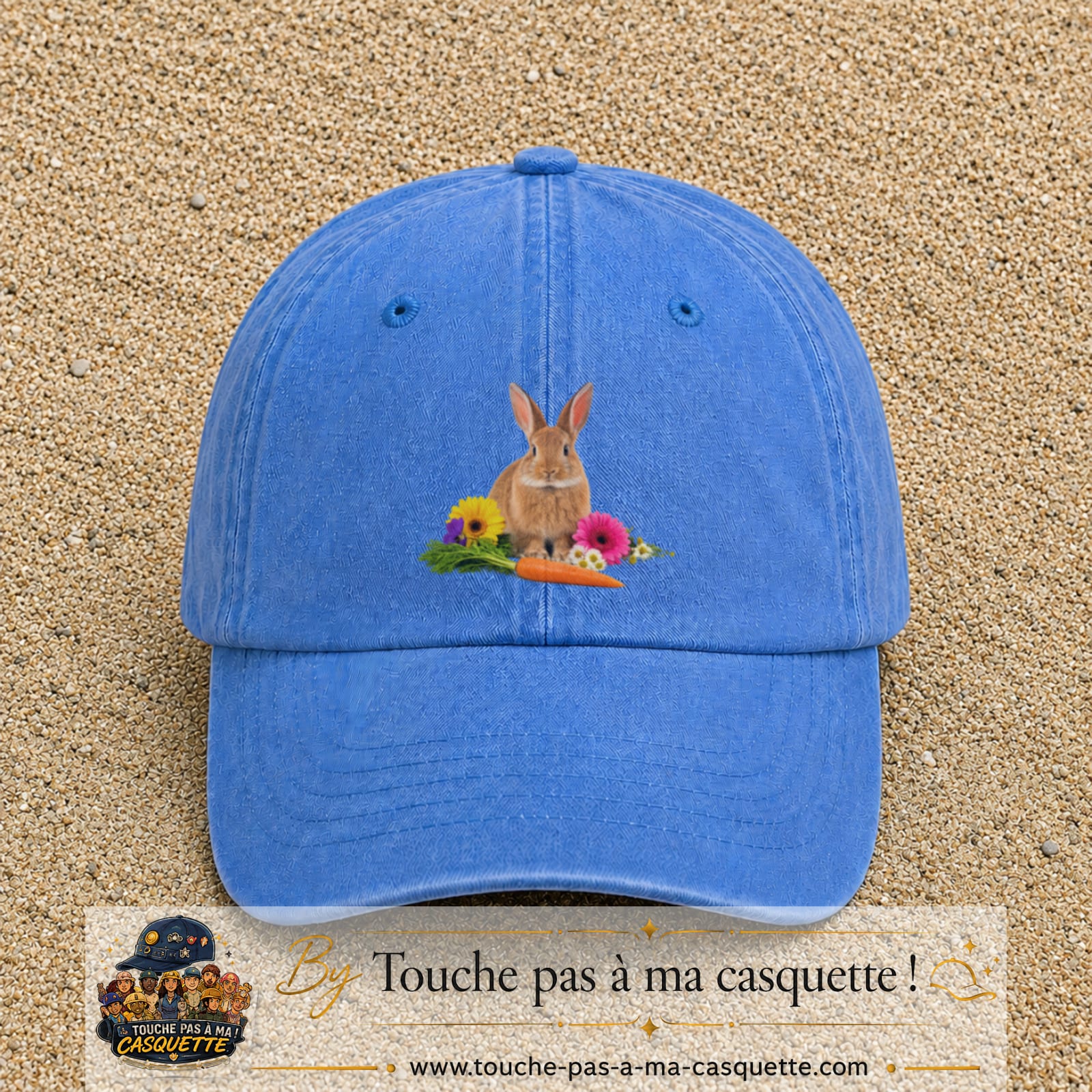 Image principale casquette Bleu ciel délavé avec motif Lapin fleuri 7 cm