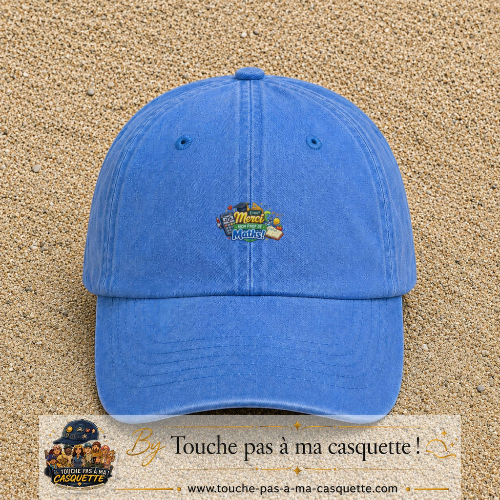 Casquette Bleu ciel délavé avec motif Merci mon prof de maths en 3 cm – vue principale