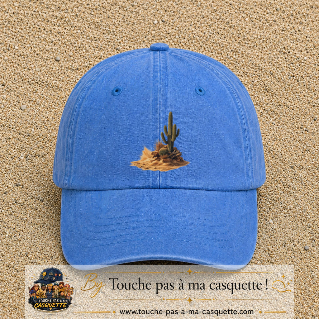 Image principale casquette Bleu ciel délavé avec motif Cactus du désert 7 cm