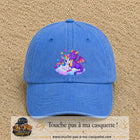 Casquette Bleu ciel délavé motif Licorne et bébé dragon logo 7 cm