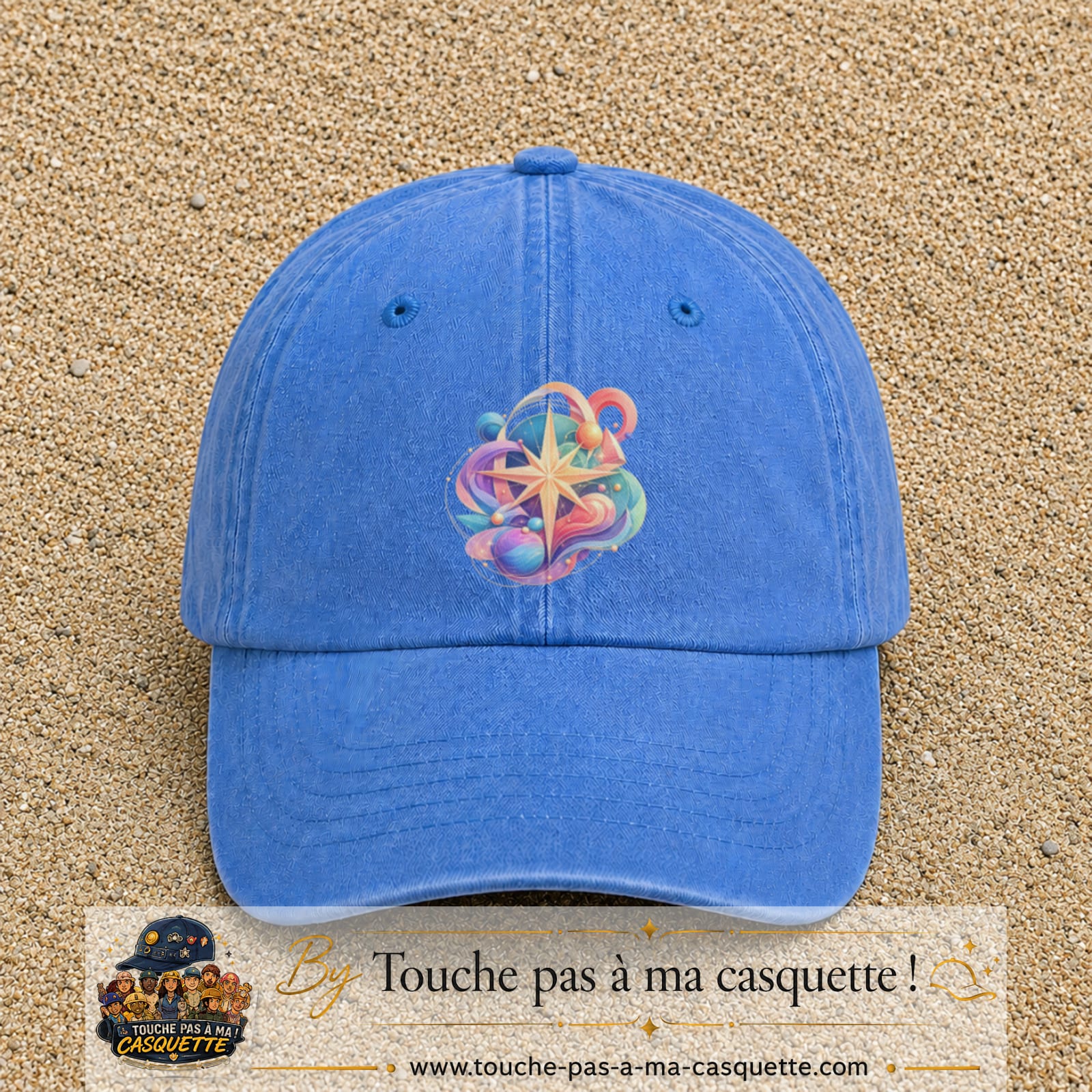 Image principale casquette Bleu ciel délavé avec motif Boussole cosmique 7 cm