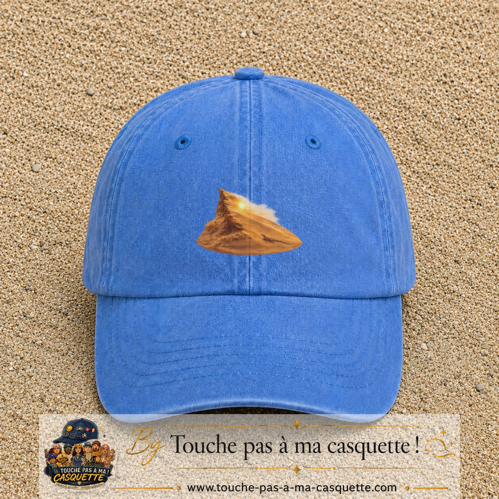 Image principale casquette Bleu ciel délavé avec motif Dune du désert 5 cm