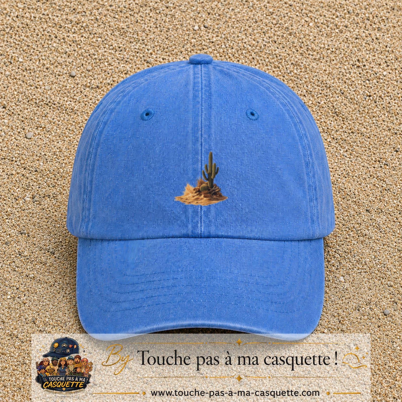 Image principale casquette Bleu ciel délavé avec motif Cactus du désert 5 cm