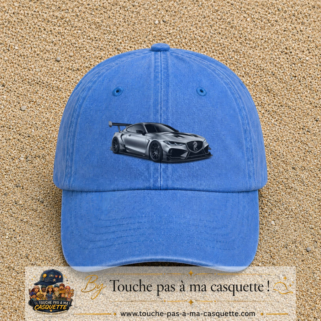 Casquette Bleu ciel délavé avec motif Voiture sportive en 5 cm – vue principale