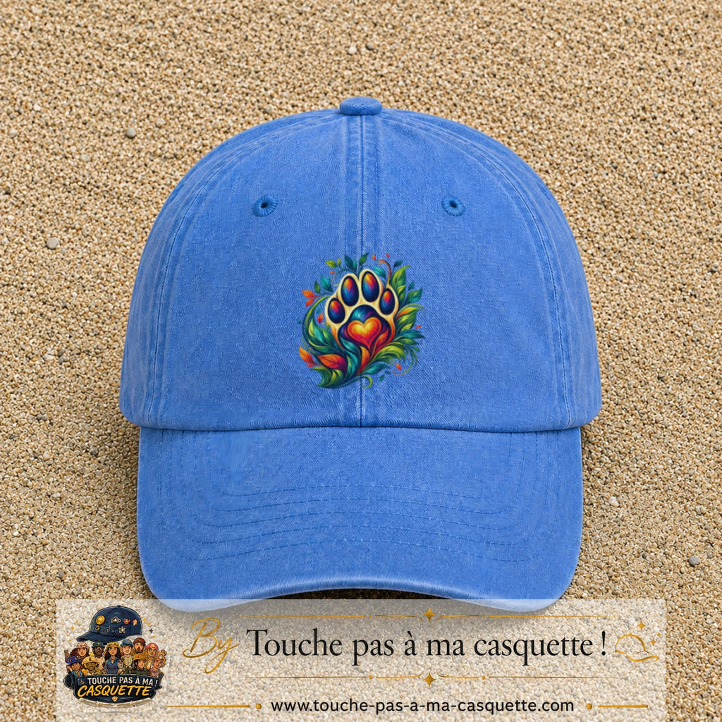 Casquette Bleu ciel délavé motif Patte cœur animal logo 7 cm