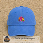 Casquette Bleu ciel délavé motif Bouquet de fleurs logo 5 cm