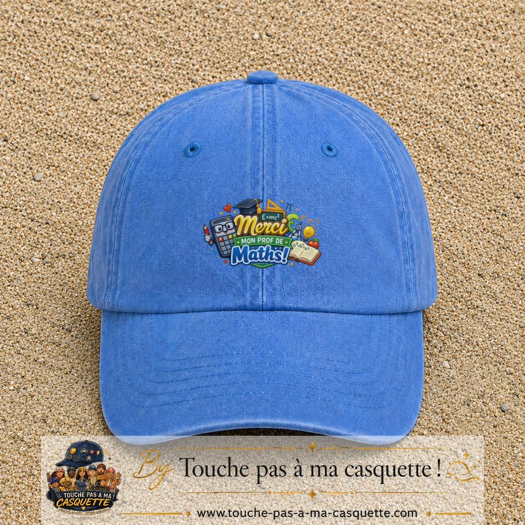 Casquette Bleu ciel délavé avec motif Merci mon prof de maths en 5 cm – vue principale