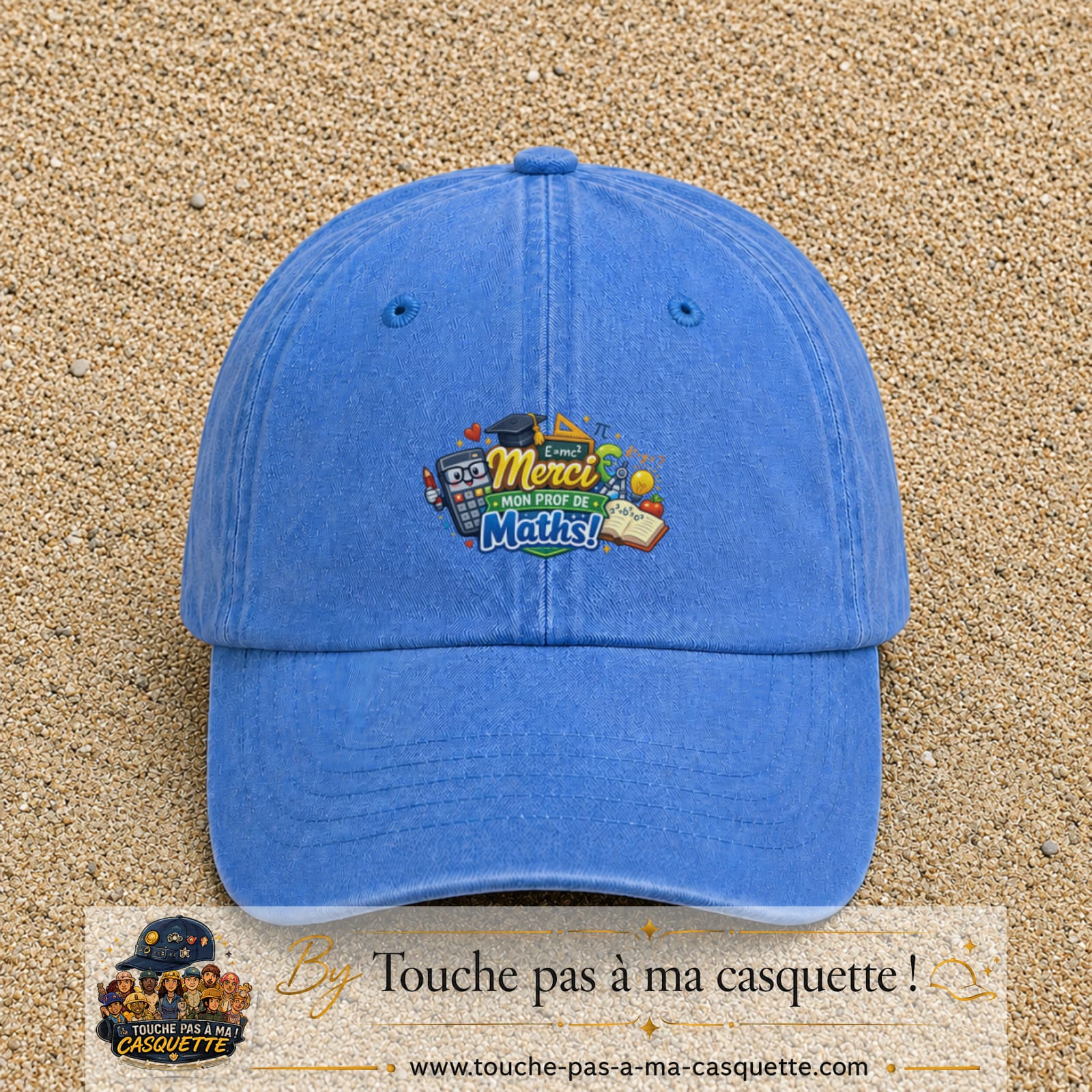 Casquette Bleu ciel délavé avec motif Merci mon prof de maths en 5 cm – vue principale