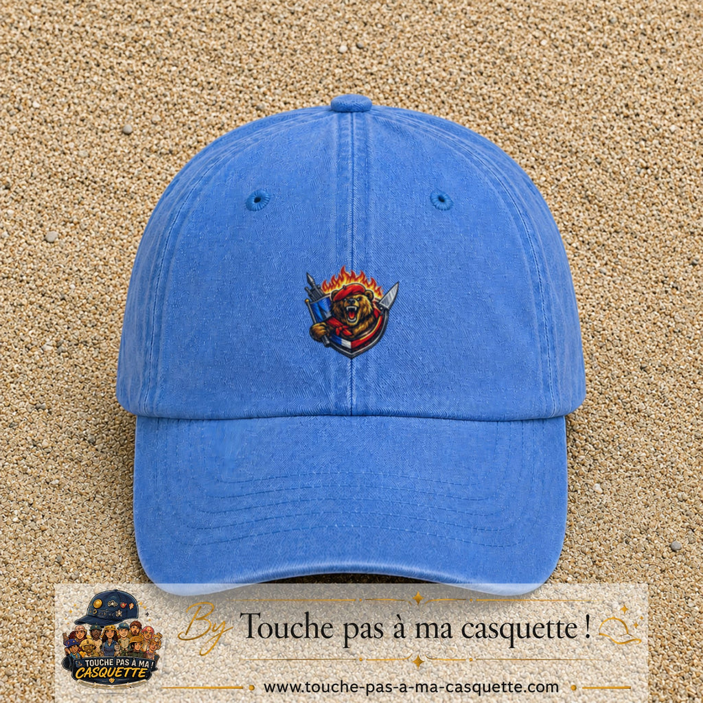 Casquette Bleu ciel délavé motif Ours guerrier logo 5 cm