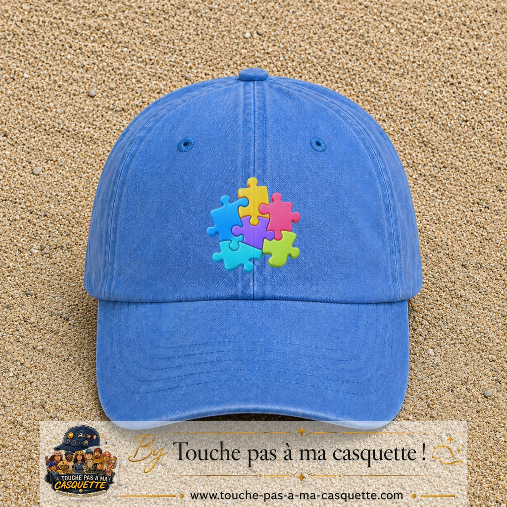Casquette Bleu ciel délavé motif Puzzle pop logo 7 cm