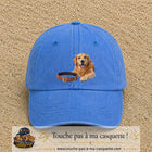 Image principale casquette Bleu ciel délavé avec motif Chien avec collier 7 cm