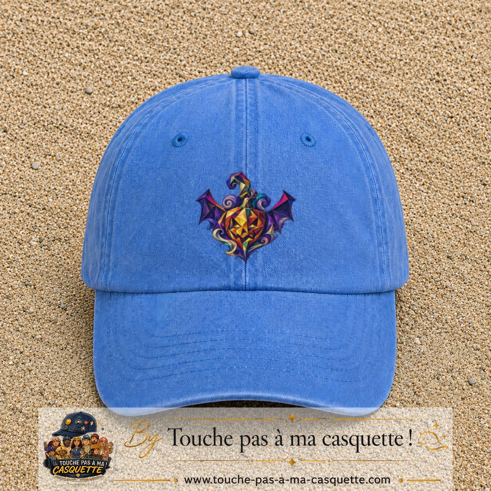Casquette Bleu ciel délavé motif Dragon ailé fantastique logo 7 cm