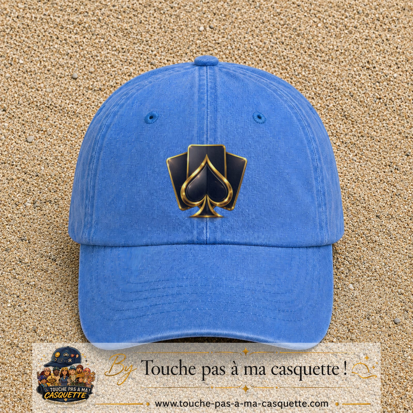 Image principale casquette Bleu ciel délavé avec motif As de pique 7 cm