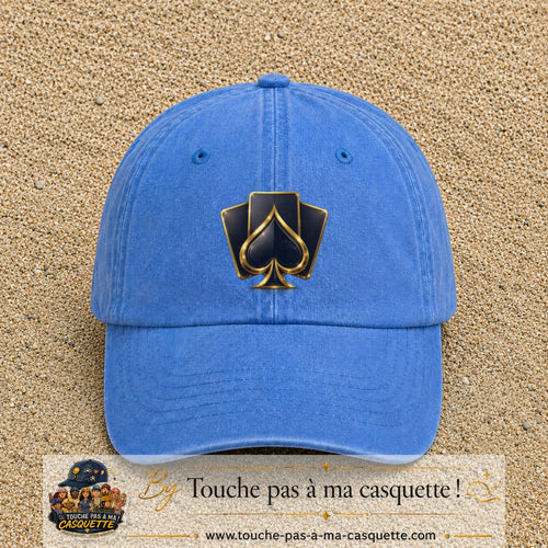 Image principale casquette Bleu ciel délavé avec motif As de pique 7 cm