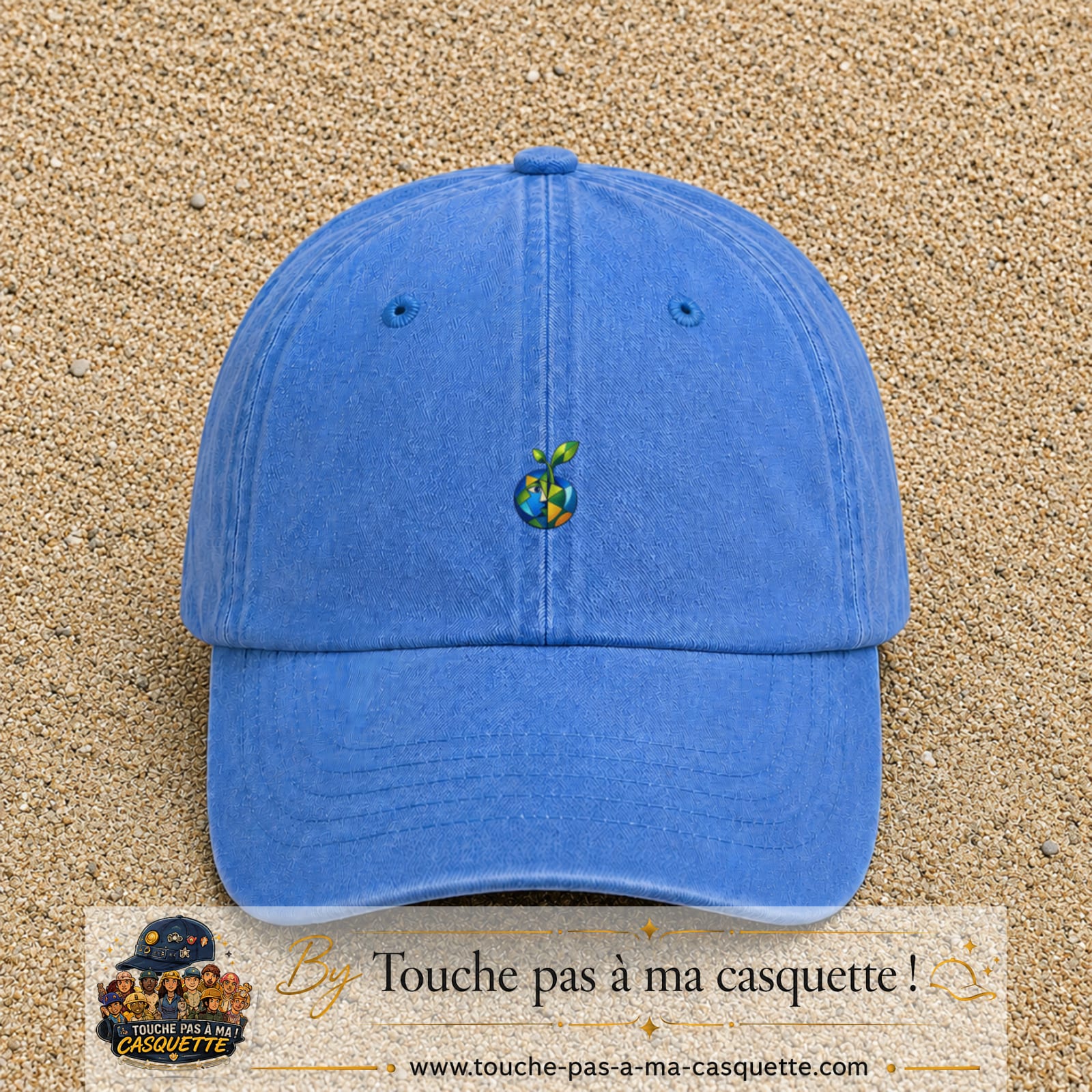 Image principale casquette Bleu ciel délavé avec motif Planète nature 3 cm