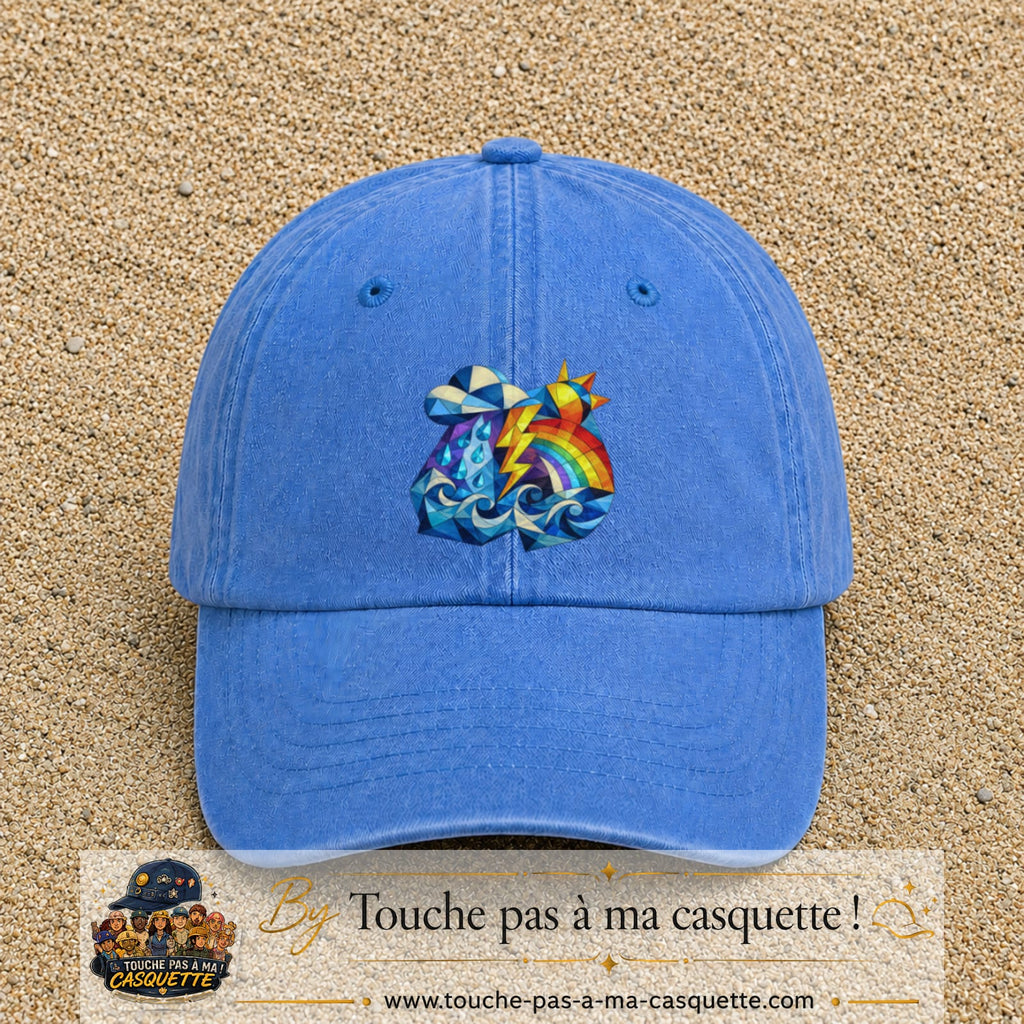 Image principale casquette Bleu ciel délavé avec motif Orage arc-en-ciel 7 cm