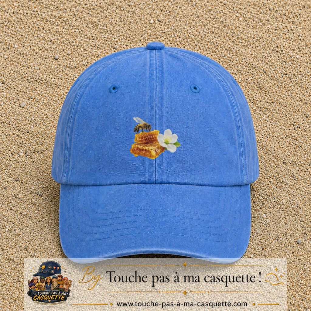 Image principale casquette Bleu ciel délavé avec motif Abeille et miel 5 cm