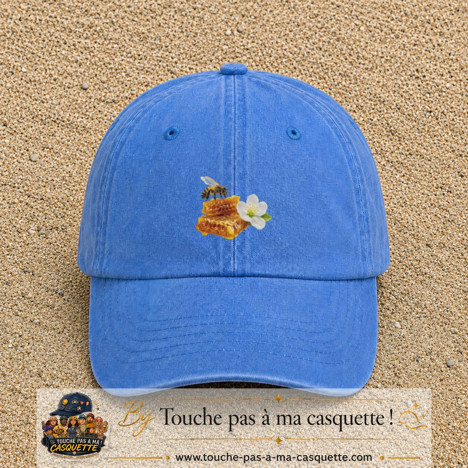 Image principale casquette Bleu ciel délavé avec motif Abeille et miel 5 cm