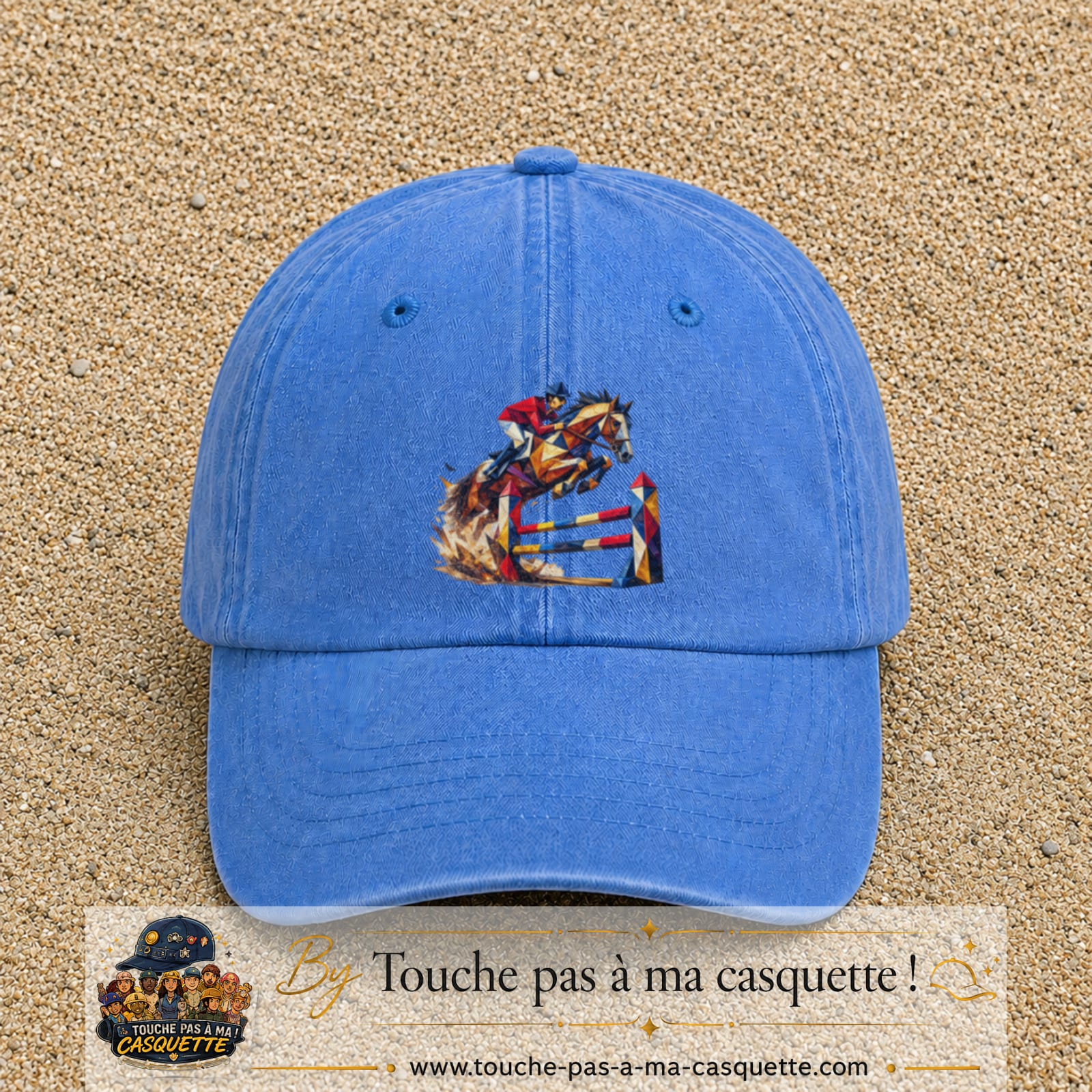 Image principale casquette Bleu ciel délavé avec motif Saut d’obstacles 7 cm