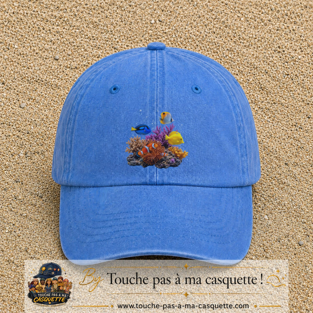 Image principale casquette Bleu ciel délavé avec motif Récif aux poissons 7 cm