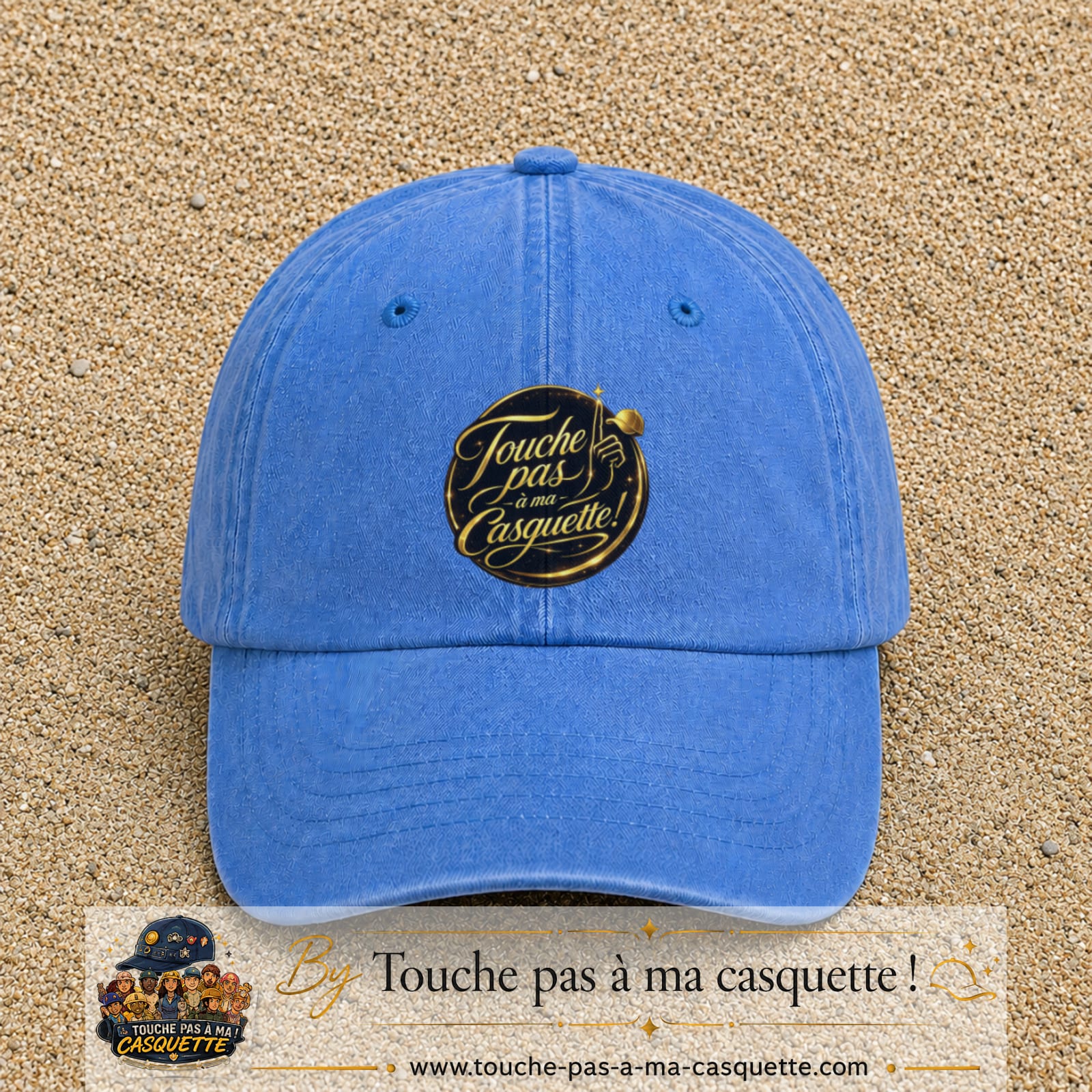 Casquette Bleu ciel délavé avec motif Touche pas à ma Casquette en 7 cm – vue principale
