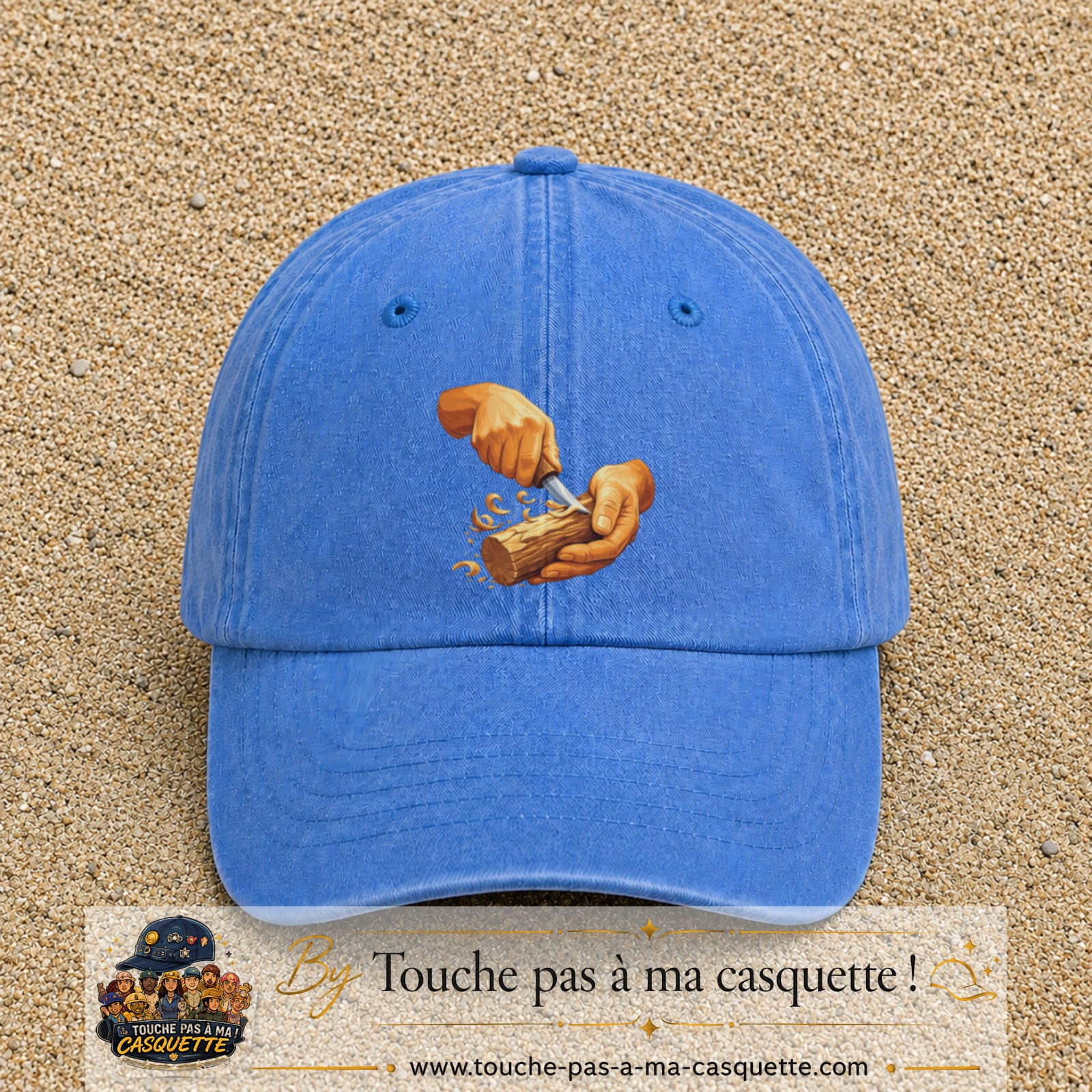 Casquette Bleu ciel délavé motif Travail du bois logo 7 cm