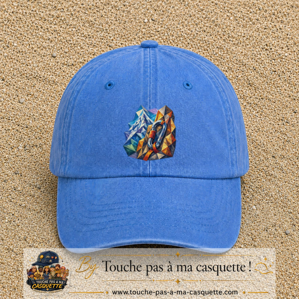 Image principale casquette Bleu ciel délavé avec motif Mousqueton de montagne 7 cm