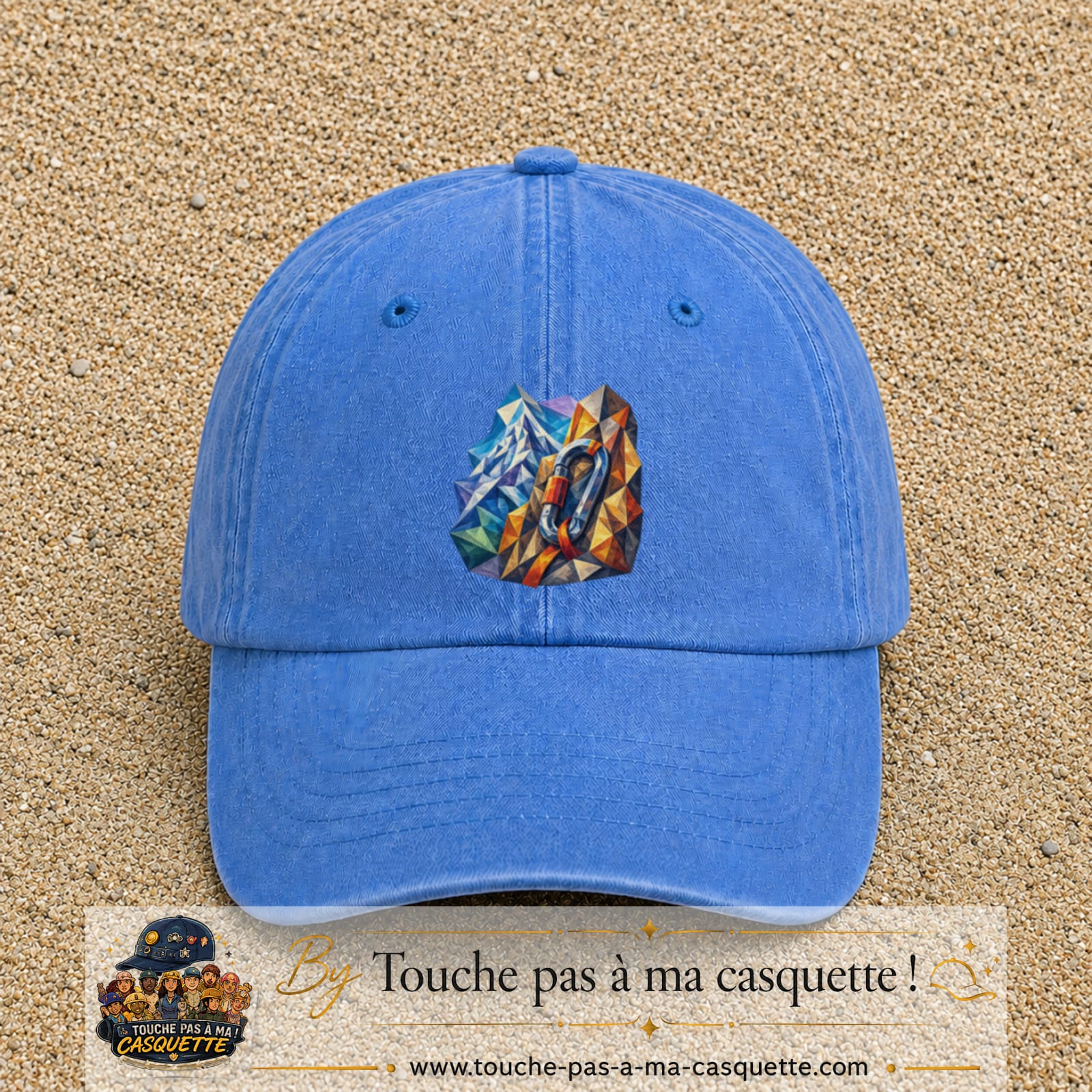 Image principale casquette Bleu ciel délavé avec motif Mousqueton de montagne 7 cm
