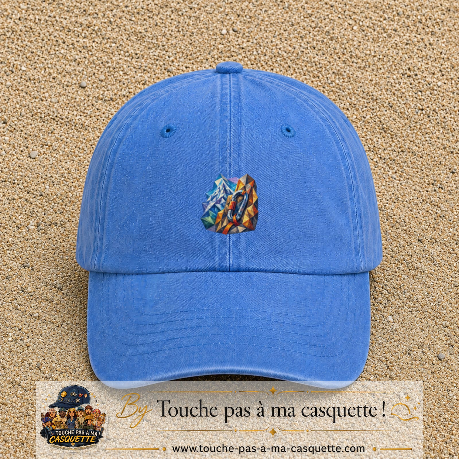 Image principale casquette Bleu ciel délavé avec motif Mousqueton de montagne 5 cm