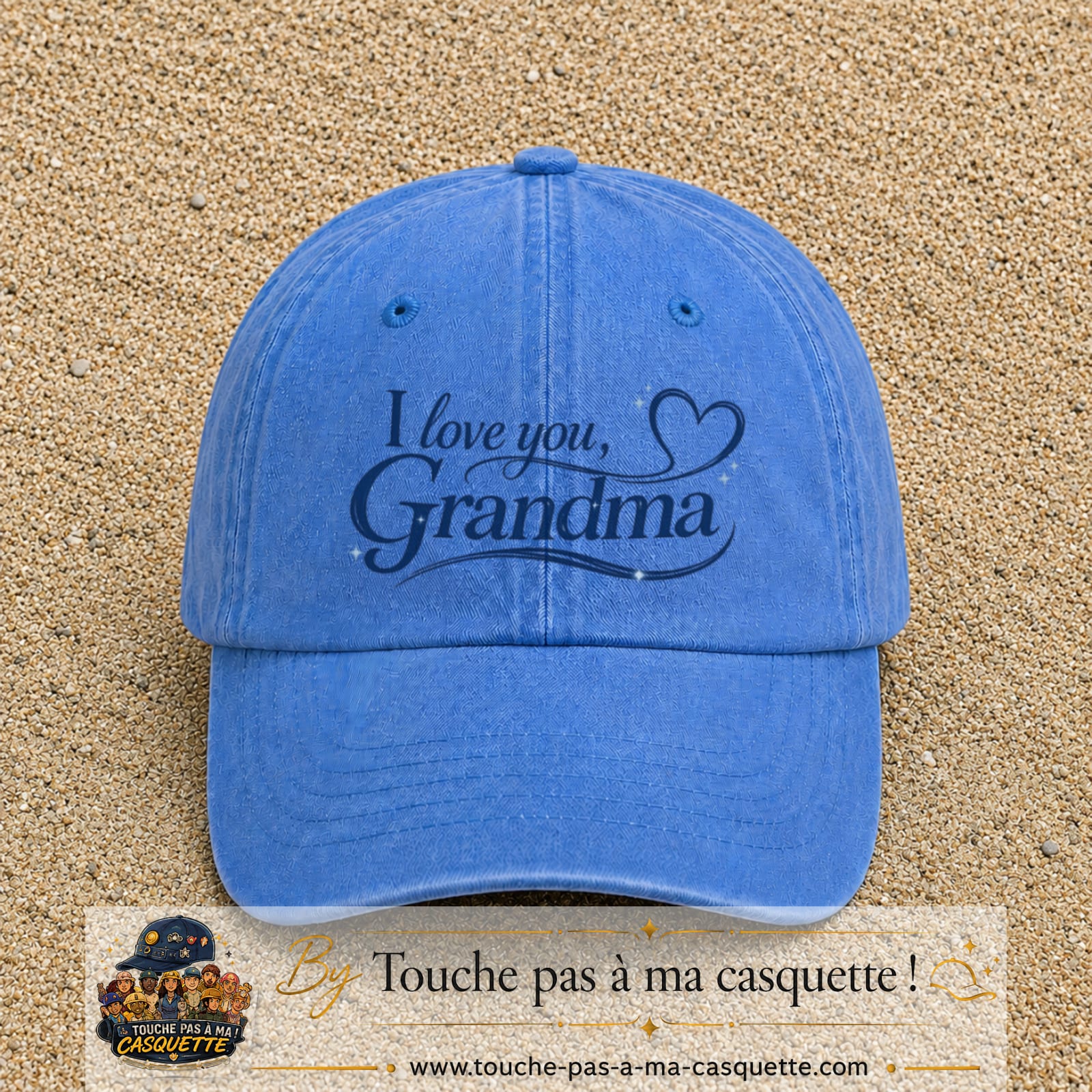 Casquette Bleu ciel délavé avec motif I Love You Grandma en 7 cm – vue principale