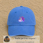 Casquette Bleu ciel délavé motif Licorne et bébé dragon logo 5 cm