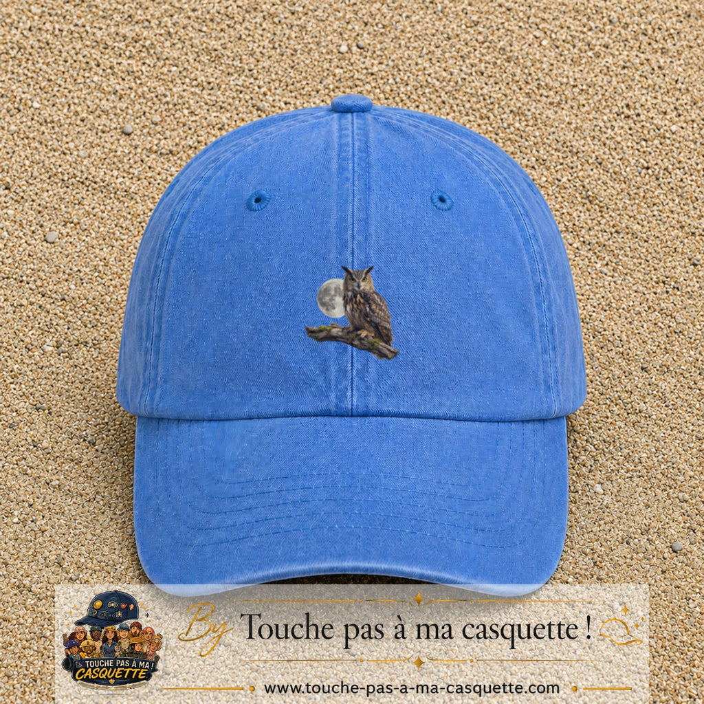 Image principale casquette Bleu ciel délavé avec motif Hibou sous la lune 5 cm