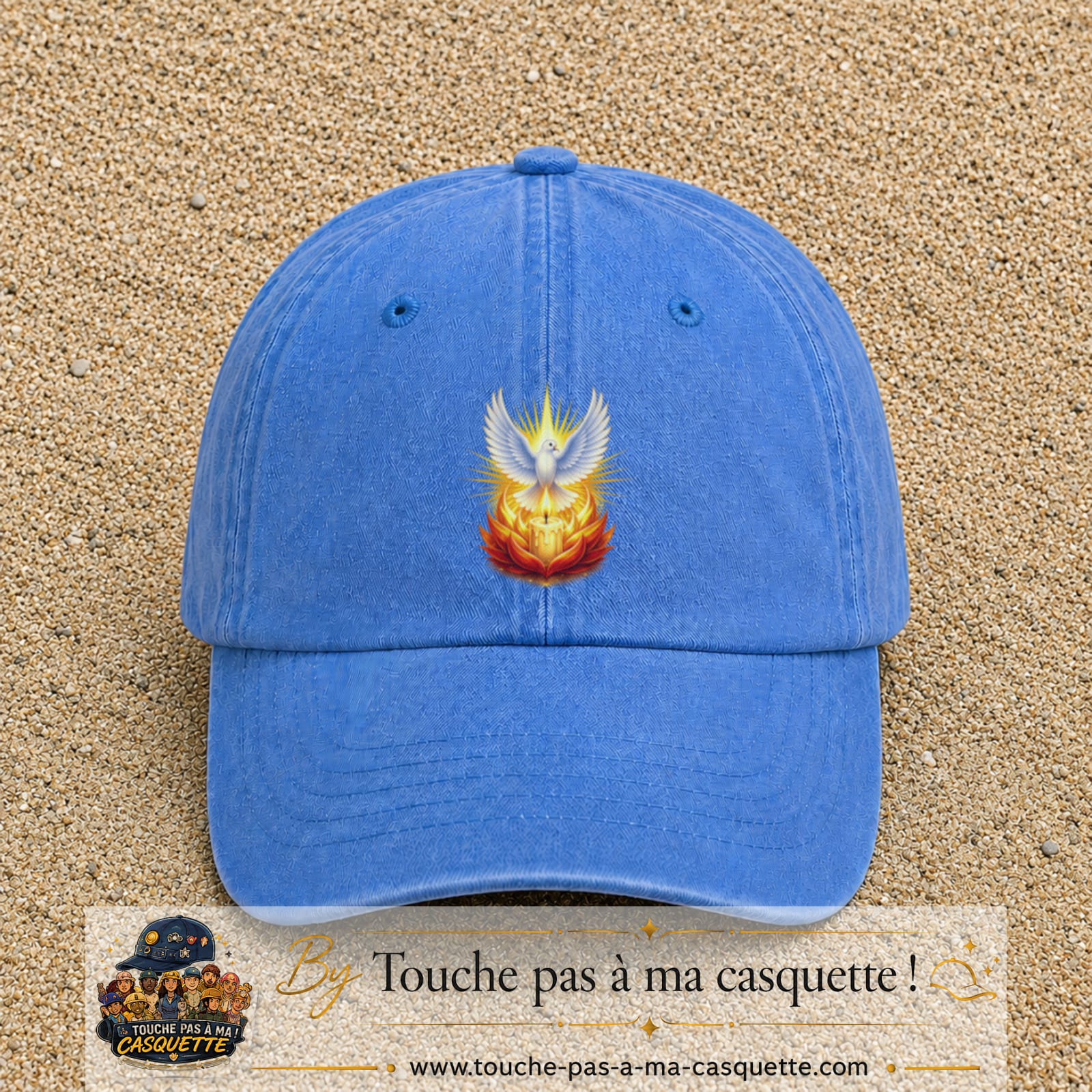 Casquette Bleu ciel délavé motif Colombe lumineuse logo 7 cm