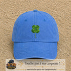 Casquette Bleu ciel délavé motif Trèfle porte-bonheur logo 7 cm