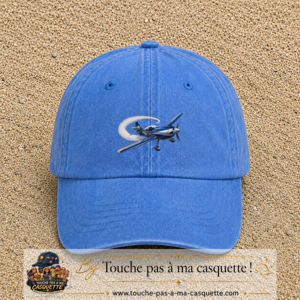 Image principale casquette Bleu ciel délavé avec motif Avion de voltige 5 cm