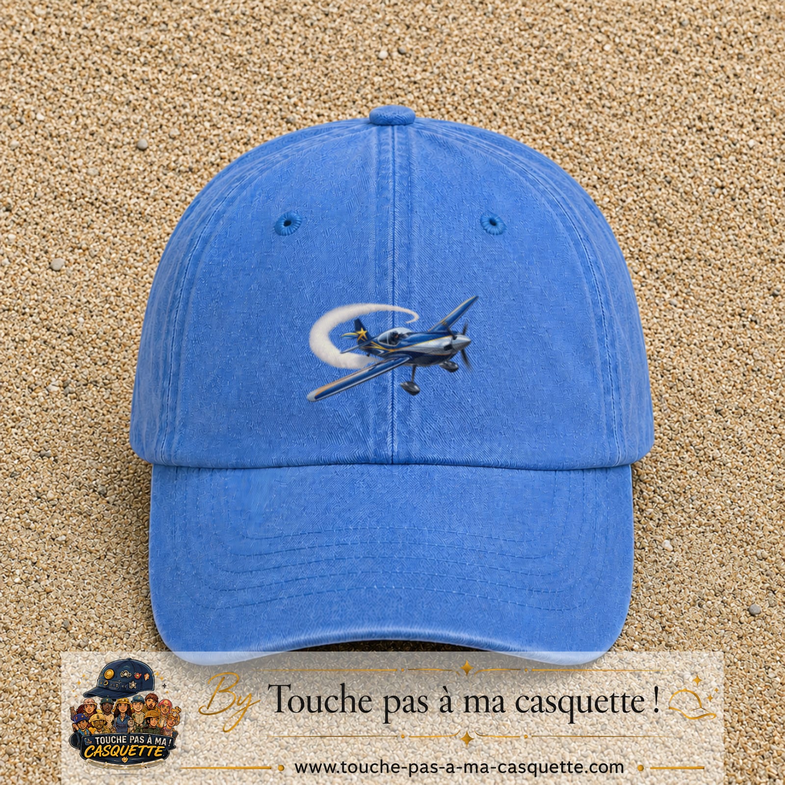 Image principale casquette Bleu ciel délavé avec motif Avion de voltige 5 cm
