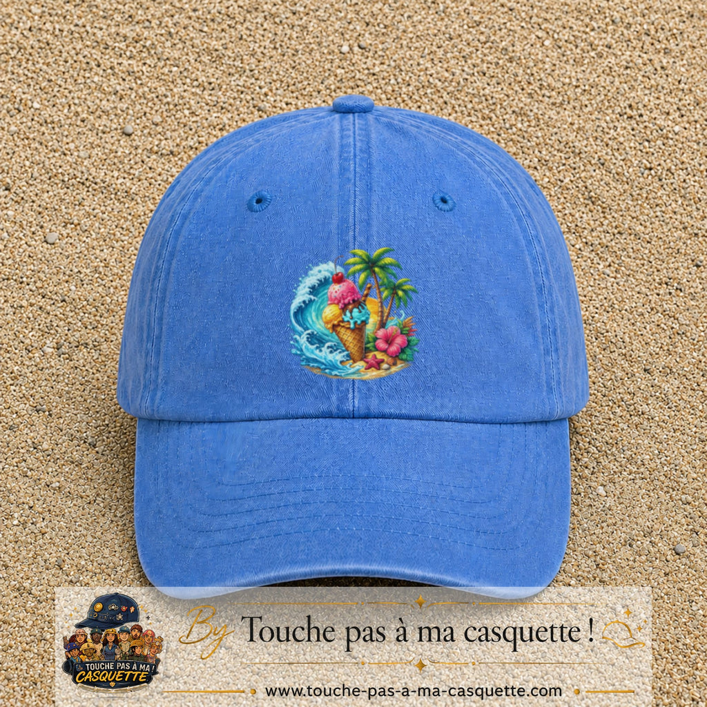 Casquette Bleu ciel délavé motif Glace tropicale logo 7 cm