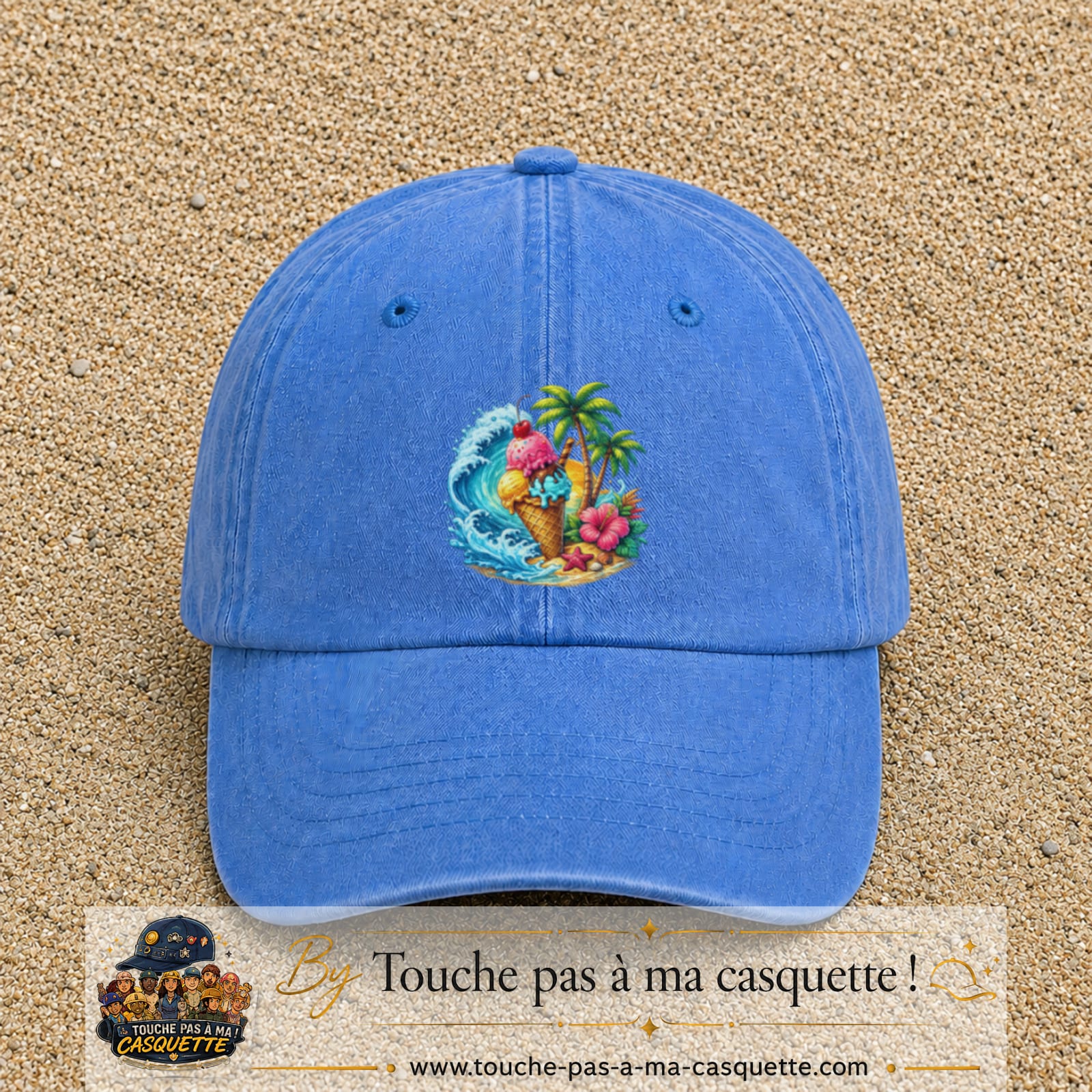 Casquette Bleu ciel délavé motif Glace tropicale logo 7 cm