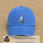 Image principale casquette Bleu ciel délavé avec motif Voilier et ancre 7 cm