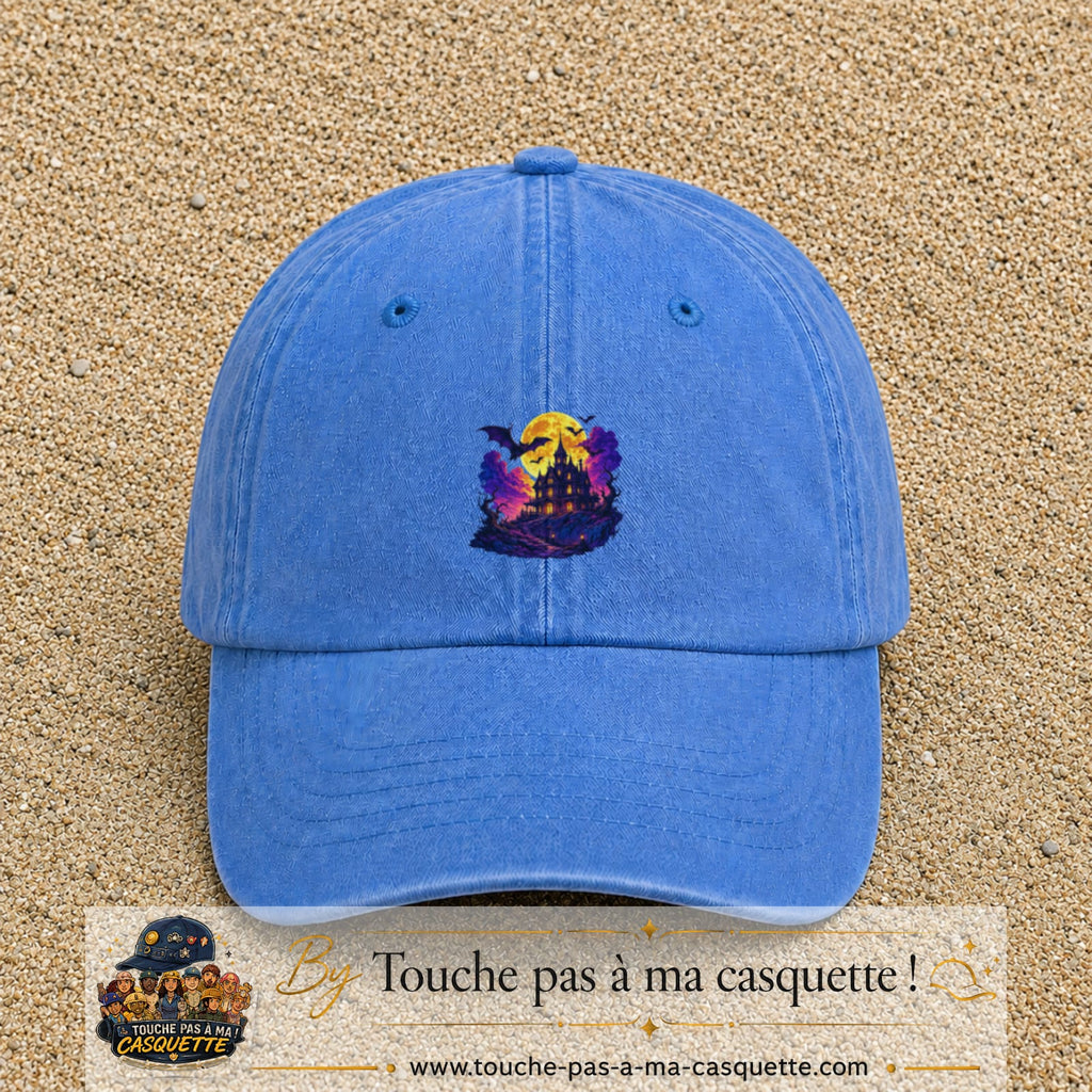 Casquette Bleu ciel délavé motif Manoir hanté logo 5 cm