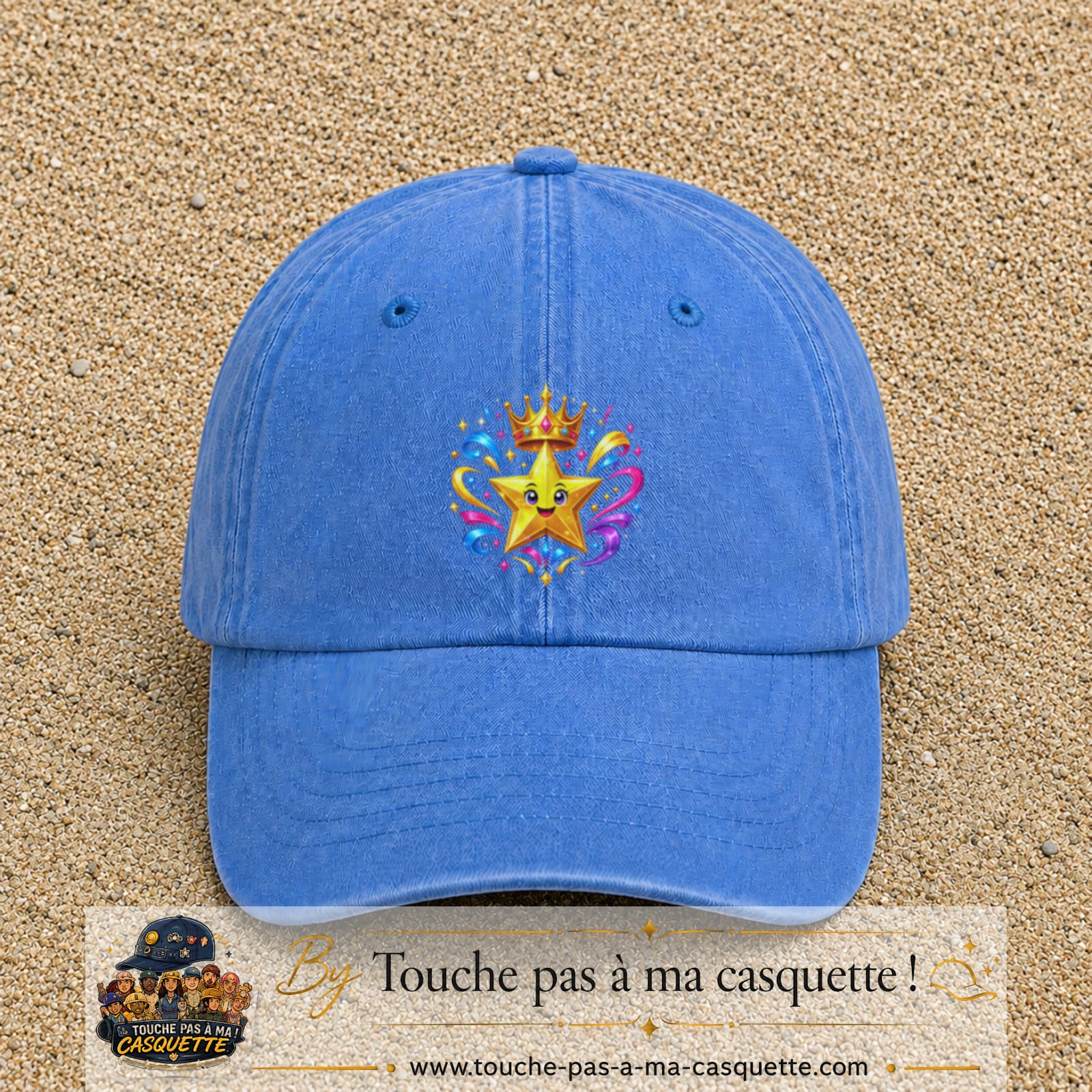 Casquette Bleu ciel délavé motif Étoile couronnée logo 7 cm