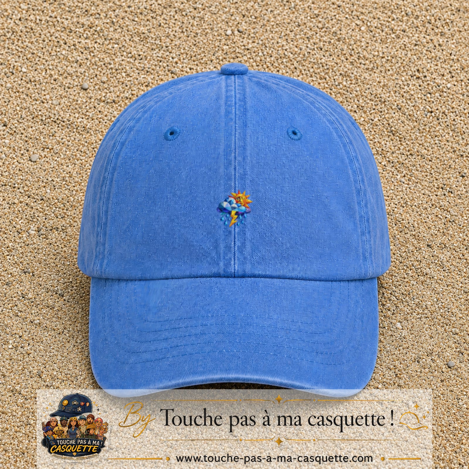 Image principale casquette Bleu ciel délavé avec motif Météo soleil orage 3 cm