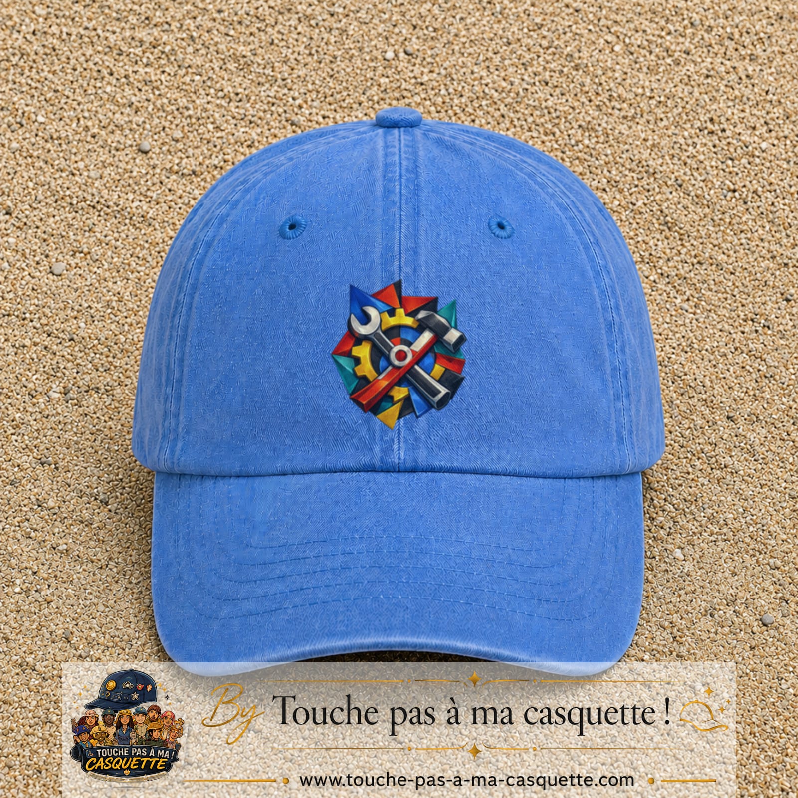 Image principale casquette Bleu ciel délavé avec motif Outils de bricolage 7 cm