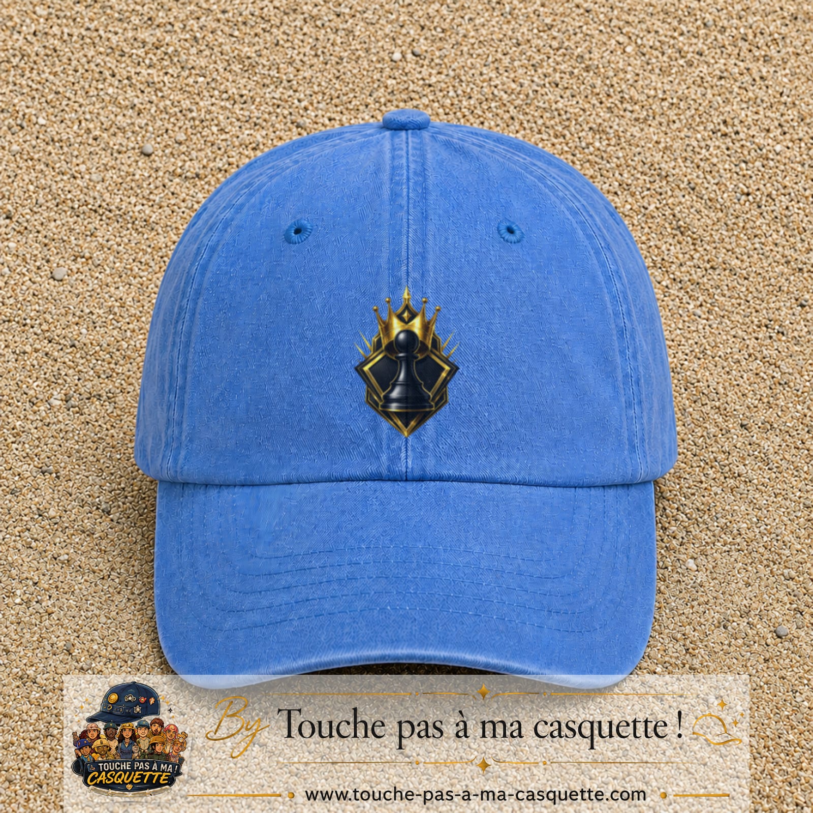 Image principale casquette Bleu ciel délavé avec motif Pion d’échecs royal 7 cm