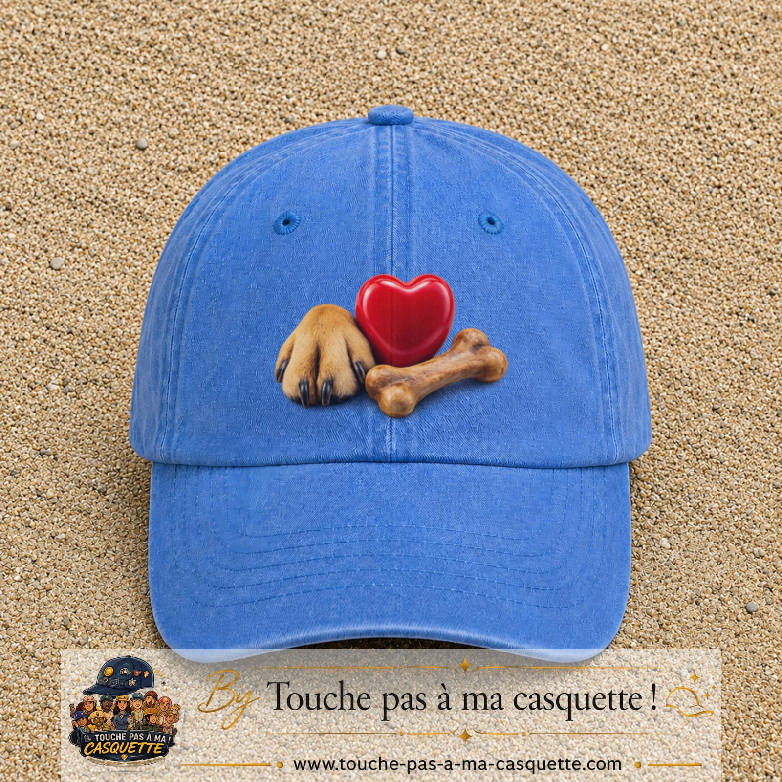 Casquette Bleu ciel délavé motif Patte de chien et cœur logo 7 cm