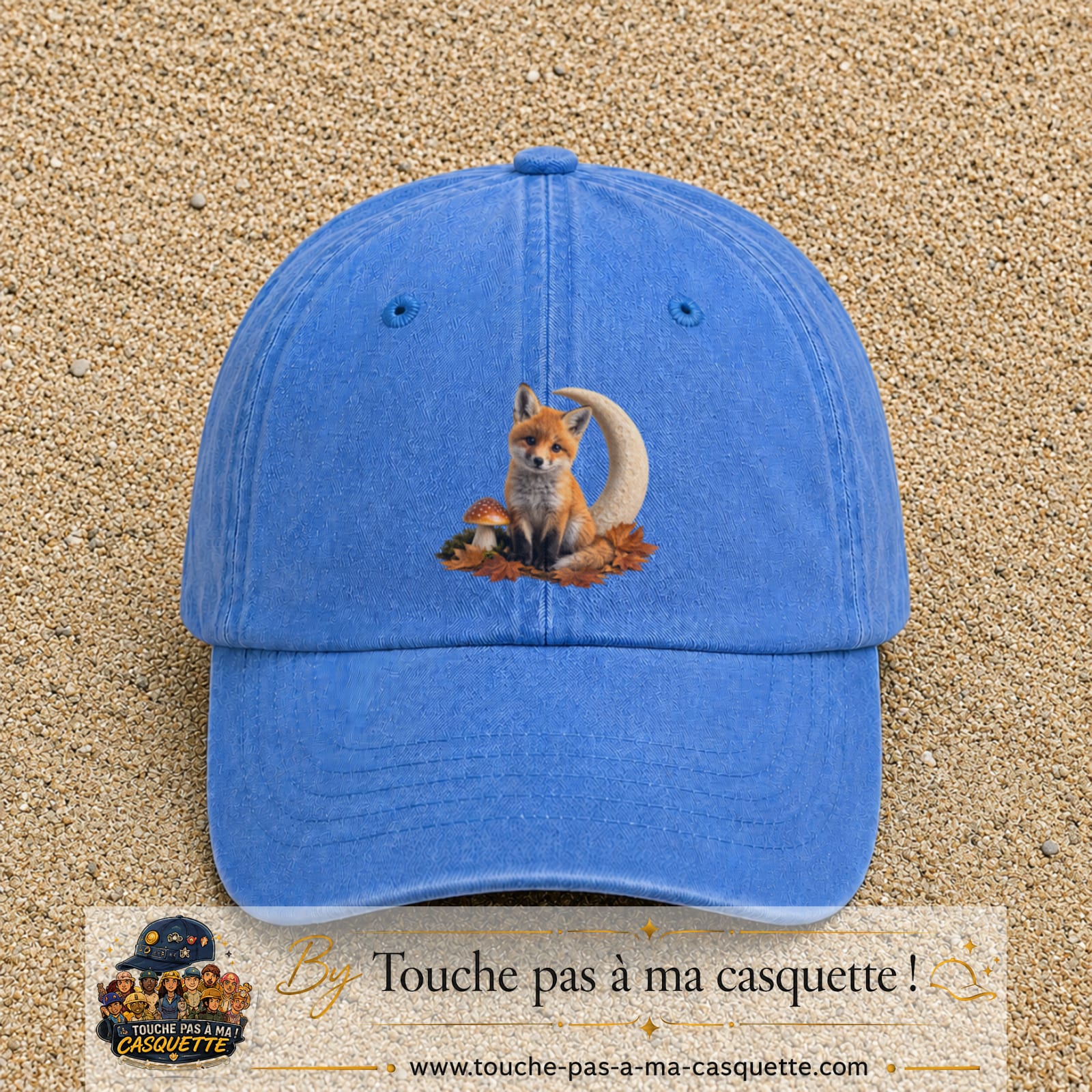 Image principale casquette Bleu ciel délavé avec motif Renard de lune 7 cm