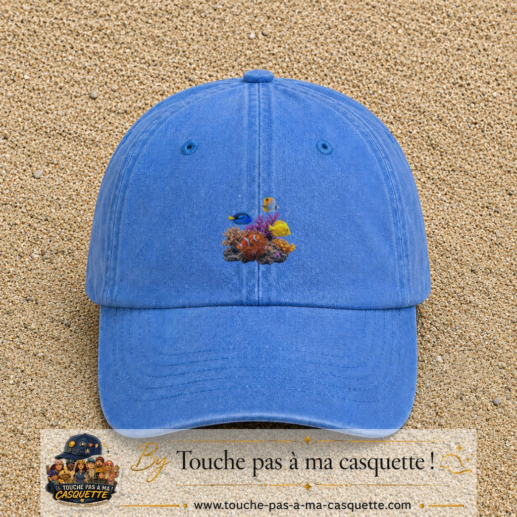 Image principale casquette Bleu ciel délavé avec motif Récif aux poissons 5 cm