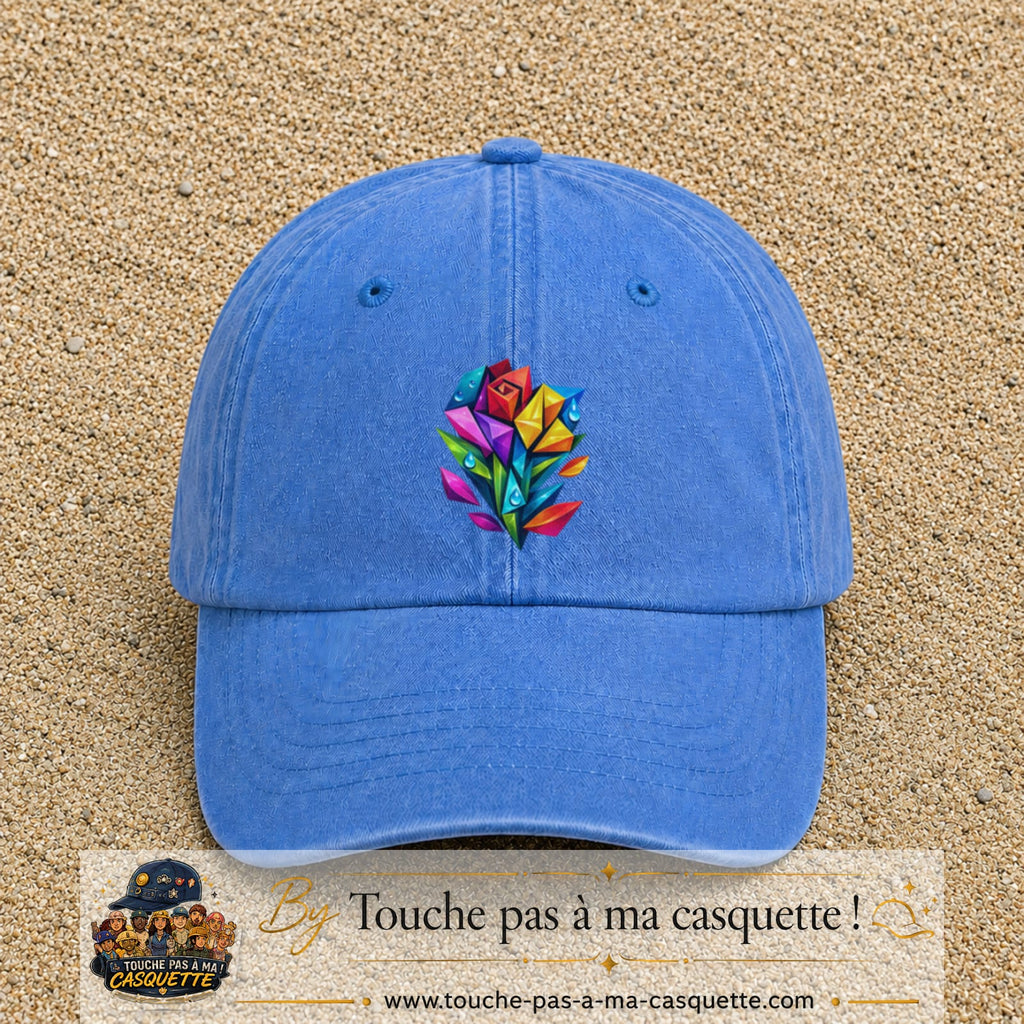 Image principale casquette Bleu ciel délavé avec motif Bouquet de cristaux 7 cm